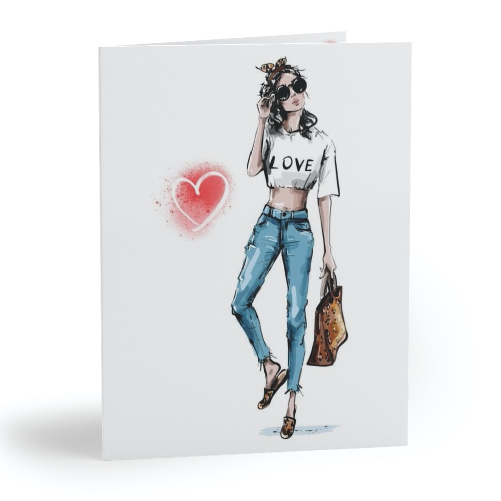I Love Fashion Girl Greeting Cards Birthday Cards w Stickers & Envelopes